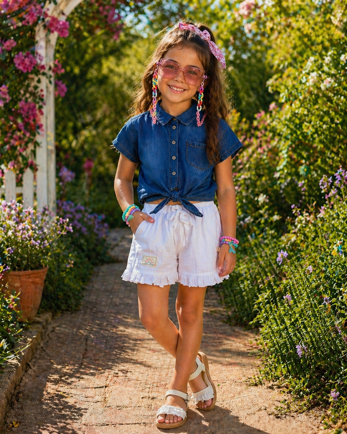 Denim Tie-Front Cotton Shirt