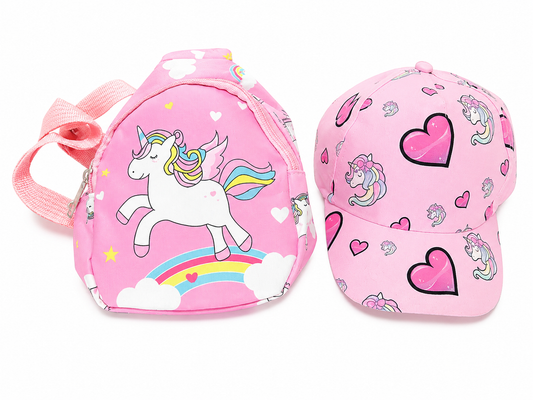 Pink Unicorn Backpack & Cap Set