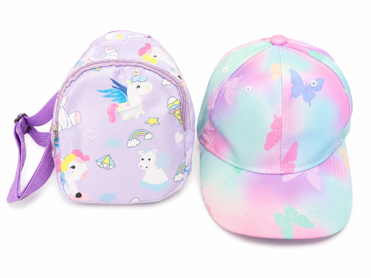 Pastel Unicorn Backpack & Butterfly Cap Set
